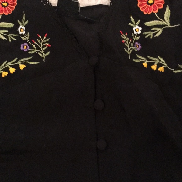 Floral Embroidered Black Shift Mini Dress - Picture 6 of 9